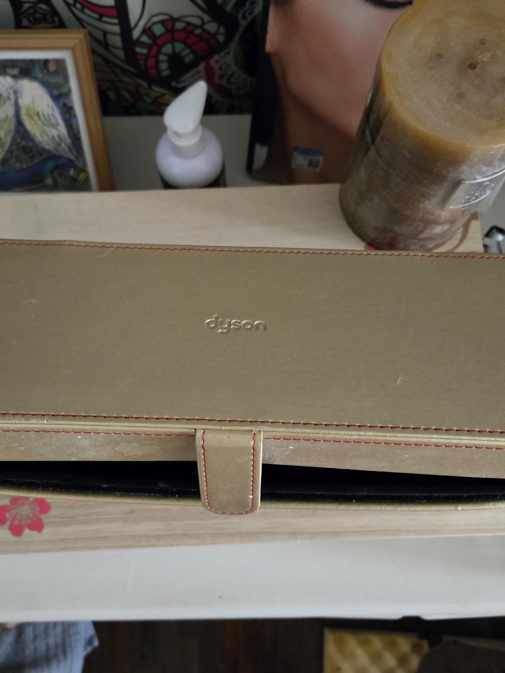 Dyson Gold Leather Hard Case - Tan with Red Stitching